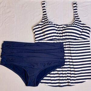 Navy & White Striped Women’s Tankini Set